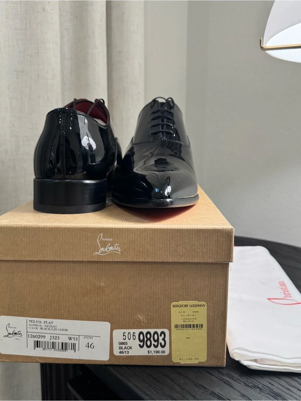 Christian Louboutin Pelvis Lace-Up Dress Shoes Patent Black 46